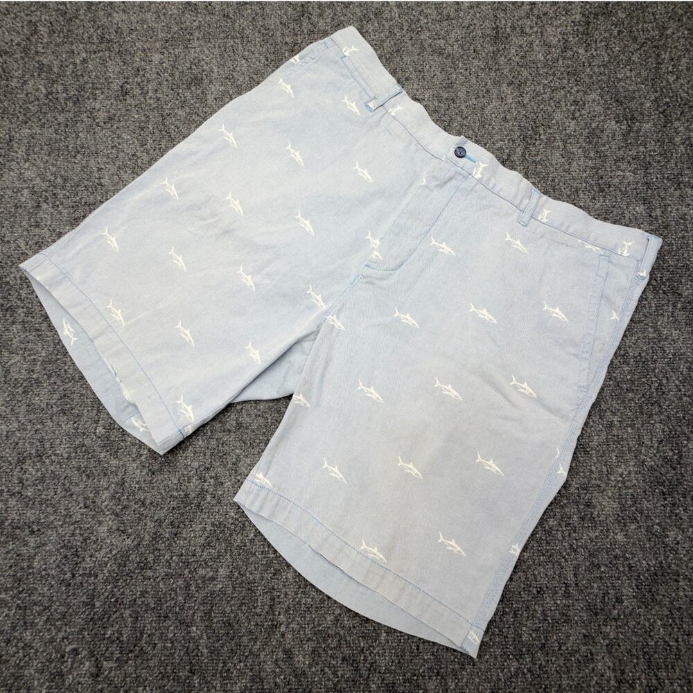 Tori Richard Shorts Mens 40 Blue Shark Embroidered Chino Made Hawaii